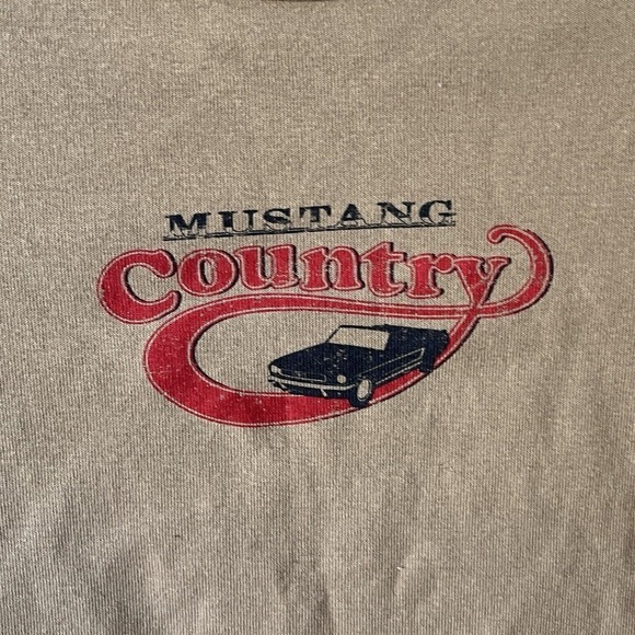 Cotton-On Cropped Long Sleeve Shirt Ford Mustang Print Tan Women M‎ Y2K Retro - Picture 2 of 8